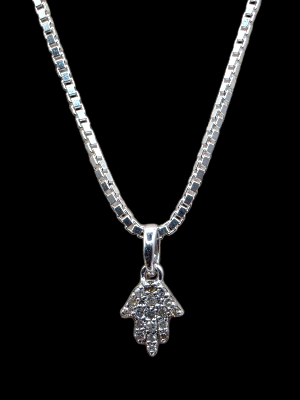 0.06 CT Natural Diamond 925 Sterling Silver Diamond Hamsa Hand Pendant Necklace